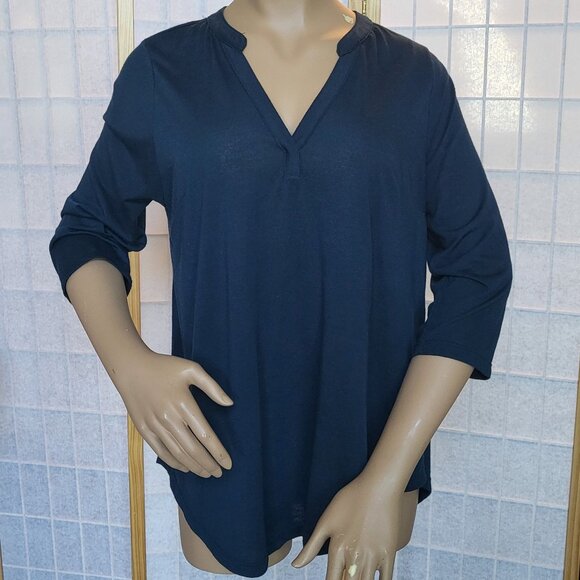 Torrid brand long-sleeve lightweight navy blue v-neck blouse size 1 or 1X GUC - Picture 1 of 9